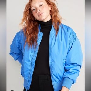 Oversized blue bomber jacket